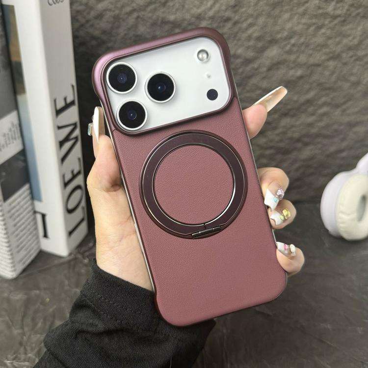 Frameless Leather-Skin PC MagSafe Holder Phone Case, For iPhone 17 Pro Max, For iPhone 17 Pro, Fo...