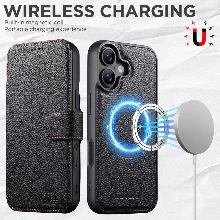 Suteni Q05 -in-1 Multi-function MagSafe Wallet Big Litchi Leather Phone Case, For iPhone 18, For ...