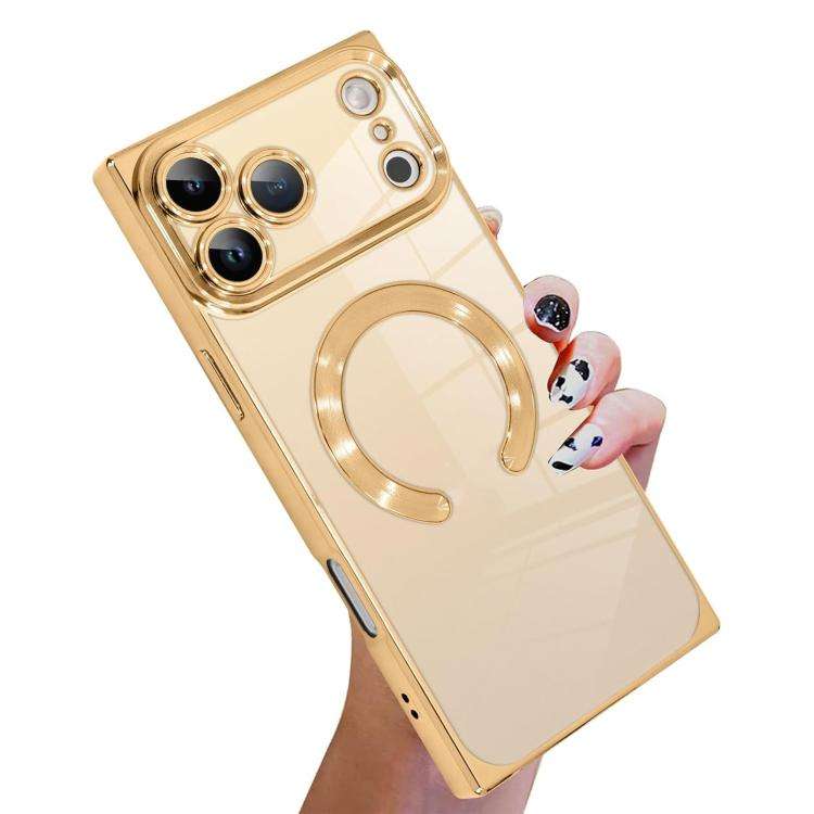 Right Angle Square Electroplated CD Pattern TPU MagSafe Phone Case, For iPhone 17 Pro Max, For iP...