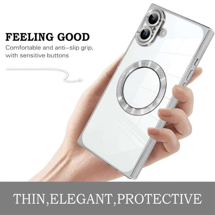 Right Angle Square Electroplated CD Pattern TPU MagSafe Phone Case, For iPhone 16 Plus, For iPhon...