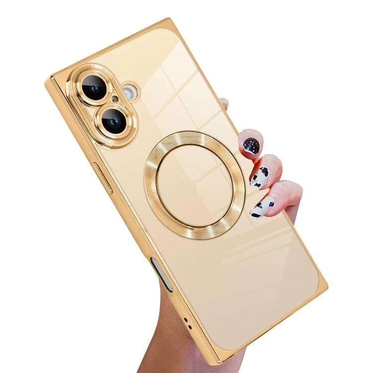 Right Angle Square Electroplated CD Pattern TPU MagSafe Phone Case, For iPhone 16 Plus, For iPhon...