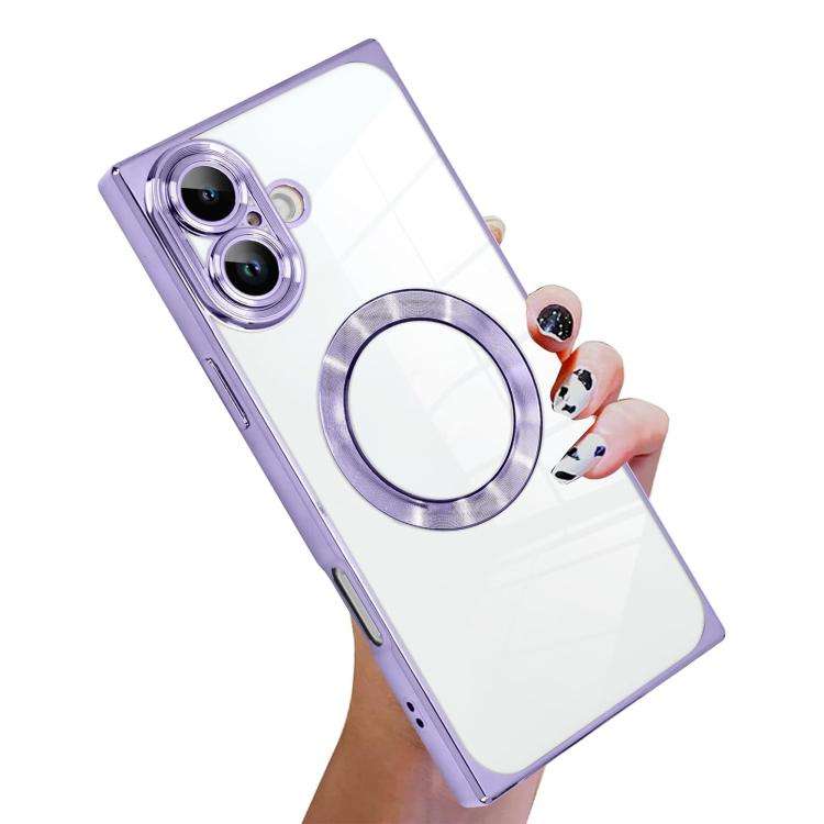 Right Angle Square Electroplated CD Pattern TPU MagSafe Phone Case, For iPhone 16 Plus, For iPhon...