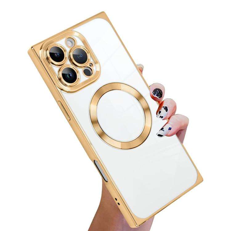 Right Angle Square Electroplated CD Pattern TPU MagSafe Phone Case, For iPhone 16 Plus, For iPhon...