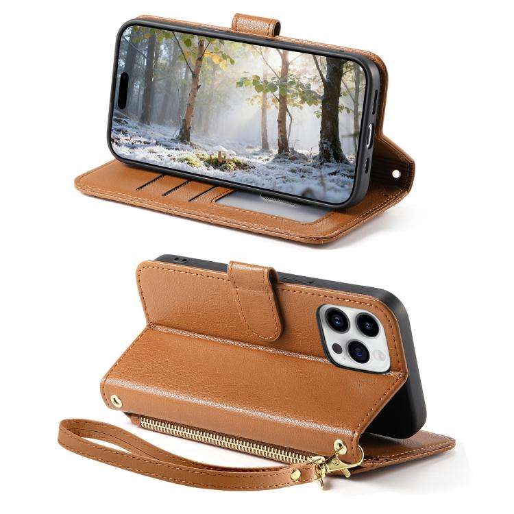 Rhombic Texture Zipper Wallet Metal Bow-knot Vegan Leather Phone Case with Strap, For iPhone 15 P...
