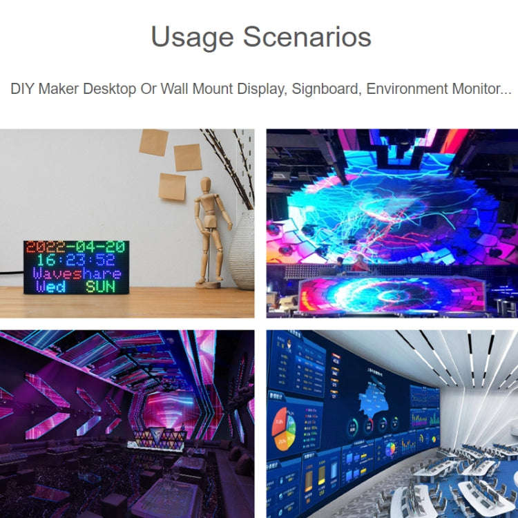Waveshare RGB Full-color LED Matrix Panel, 2.5mm Pitch, 64x32 Pixels, Adjustable Brightness, 2370...