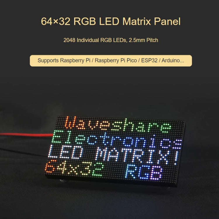Waveshare RGB Full-color LED Matrix Panel, 2.5mm Pitch, 64x32 Pixels, Adjustable Brightness, 2370...