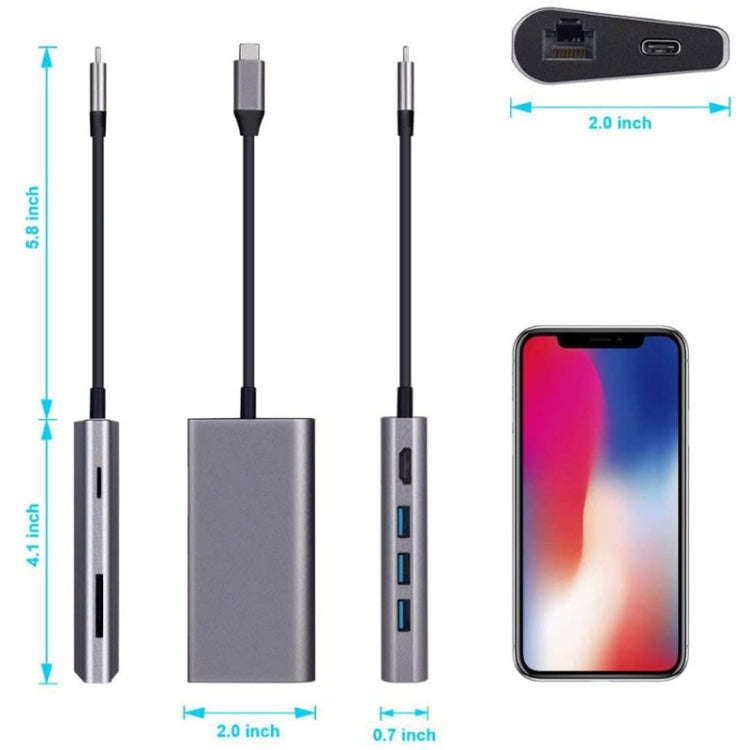 8 in 1 Type-c to HDMI+RJ45 Network Port+3USB3.0+PD Docking Station