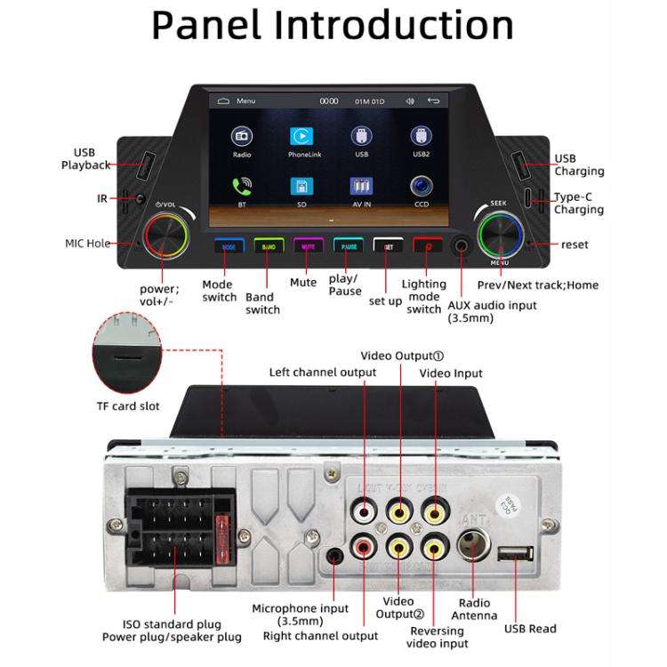 4.7 inch AUTO/CarPlay Navigation Bluetooth FM Radio Car MP5, 161C