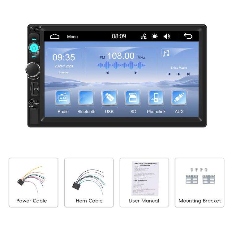 7 Inch Wired Carplay Dual Butt MP5 Player Bluetooth Big Screen Car Center Control, Standard, Stan...