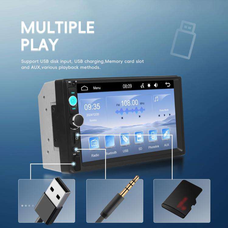 7 Inch Wired Carplay Dual Butt MP5 Player Bluetooth Big Screen Car Center Control, Standard, Stan...