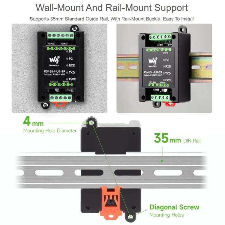 Industrial Isolated 2CH Hub Rail Wide Baud Rate Repeater, 32157