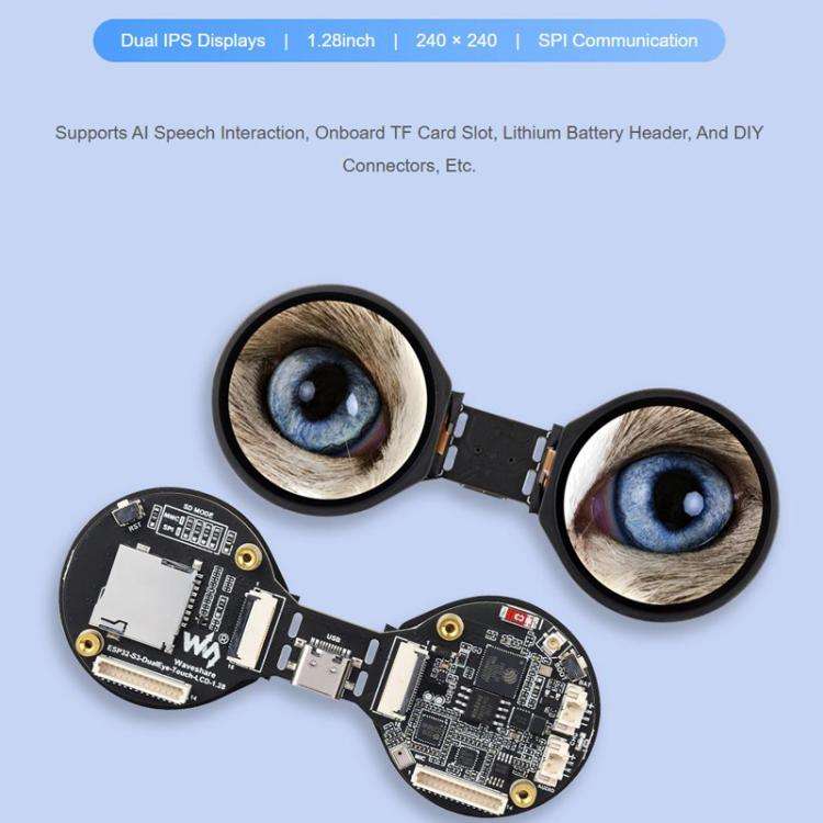 WAVESHARE ESP32-S3 Double Eye 1.28 Inch Round LCD AIoT Development Board, Supports Wi-Fi / Blueto...