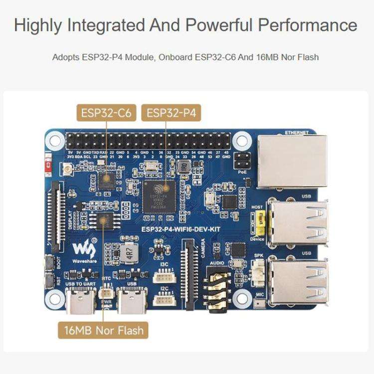 High-Performance Development Board Supports Wi-Fi 6 And Bluetooth 5 / BLE 5, WAVESHARE ESP32-P4-W...