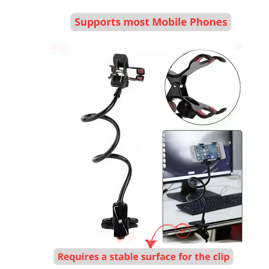 Flexible Lazy Mobile Phone Holder, Flexible Gooseneck Long Arm Clip (Black)