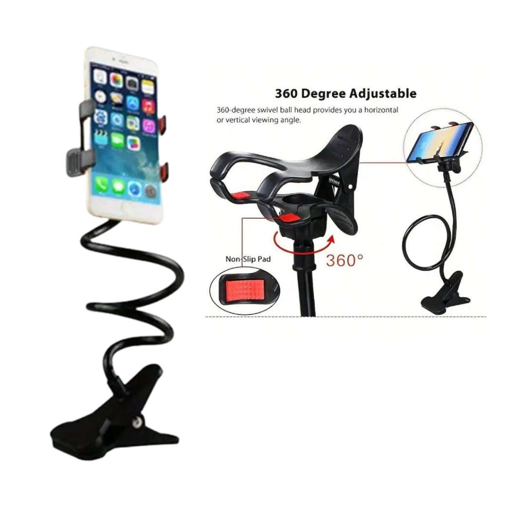 Flexible Lazy Mobile Phone Holder, Flexible Gooseneck Long Arm Clip (Black)