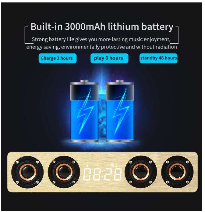 TruSound 8C High-End Wooden Clock Subwoofer Bluetooth Speaker