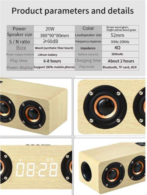 TruSound 8C High-End Wooden Clock Subwoofer Bluetooth Speaker