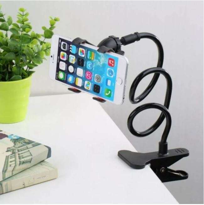 Flexible Lazy Mobile Phone Holder, Flexible Gooseneck Long Arm Clip (Black)