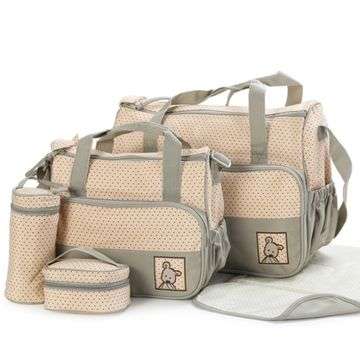 5 in 1 Multifunctional Baby Bag - Khaki Dots