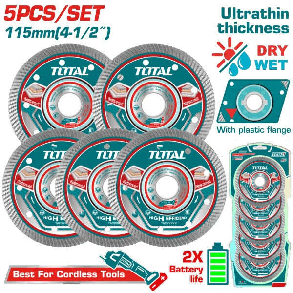 Total Abrasive Diamond Blade 115mm Segmented 5Pc
