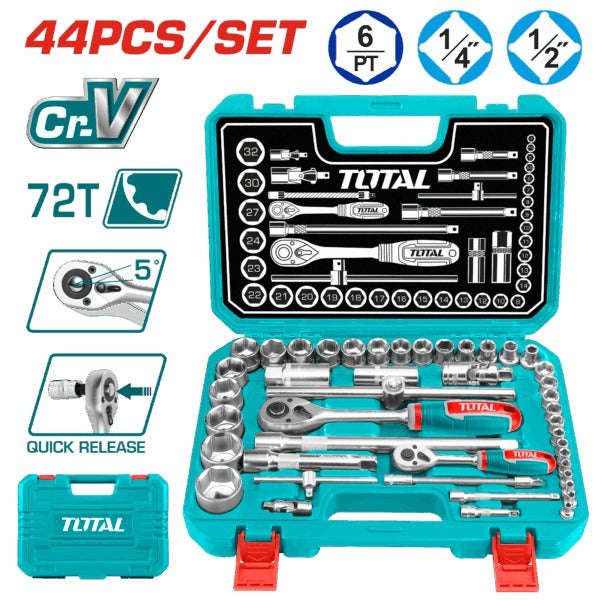 Total Socket Set 1/4+1/2  44Pc