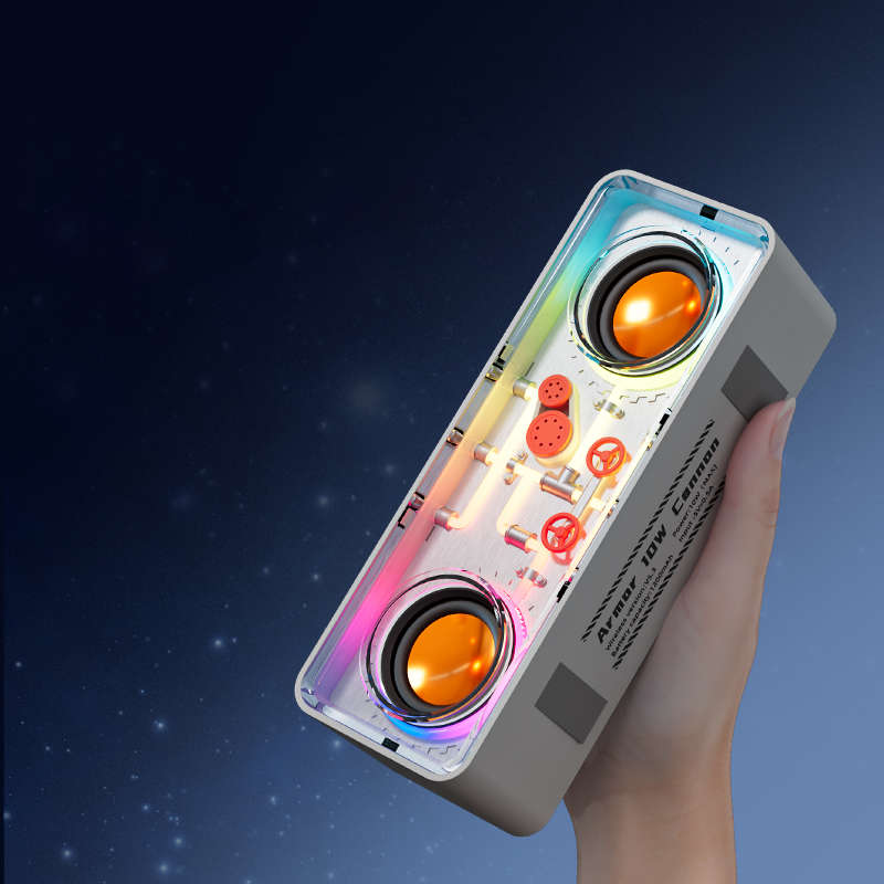 Transparent Mecha Cyberpunk Style Portable Wireless Bluetooth Speaker RGB - Black