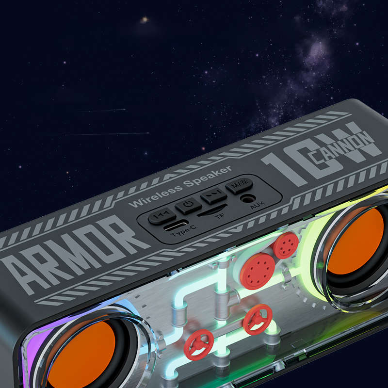 Transparent Mecha Cyberpunk Style Portable Wireless Bluetooth Speaker RGB - Black
