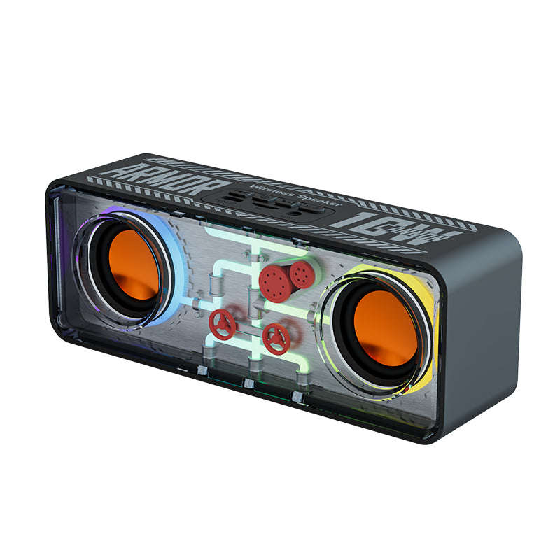 Transparent Mecha Cyberpunk Style Portable Wireless Bluetooth Speaker RGB - Black