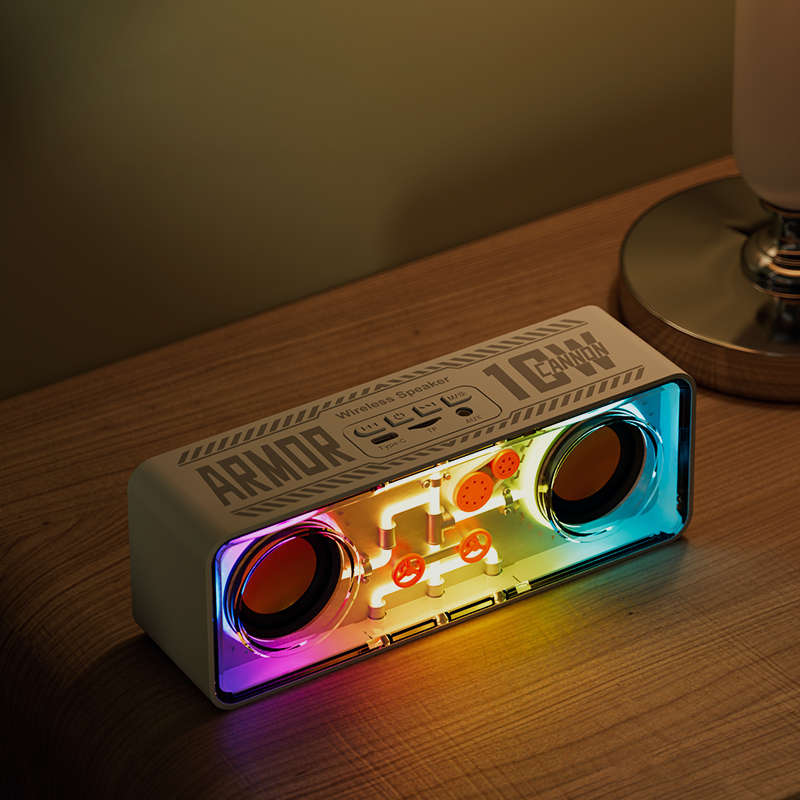 Transparent Mecha Cyberpunk Style Portable Wireless Bluetooth Speaker RGB - White