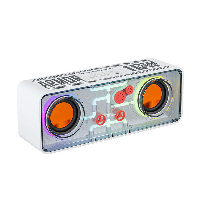 Transparent Mecha Cyberpunk Style Portable Wireless Bluetooth Speaker RGB - White