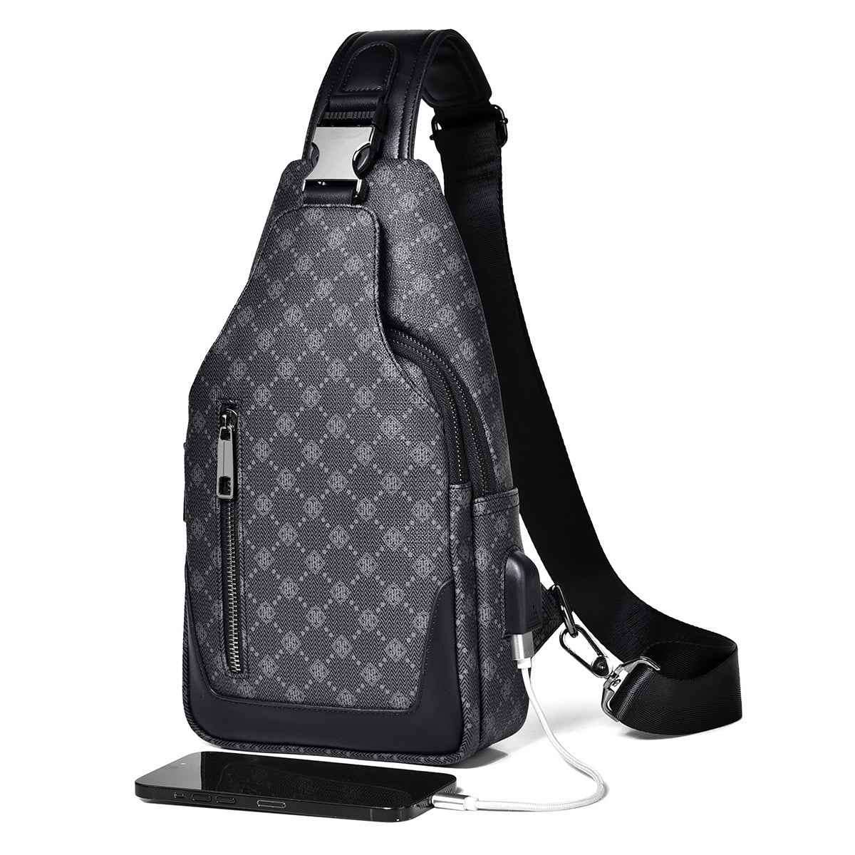Men's Classic Monogram Crossbody Sling Bag with USB Port