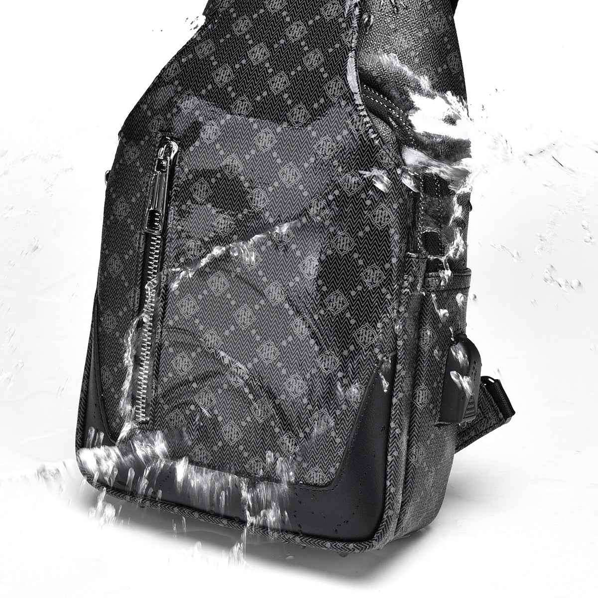 Men's Classic Monogram Crossbody Sling Bag with USB Port