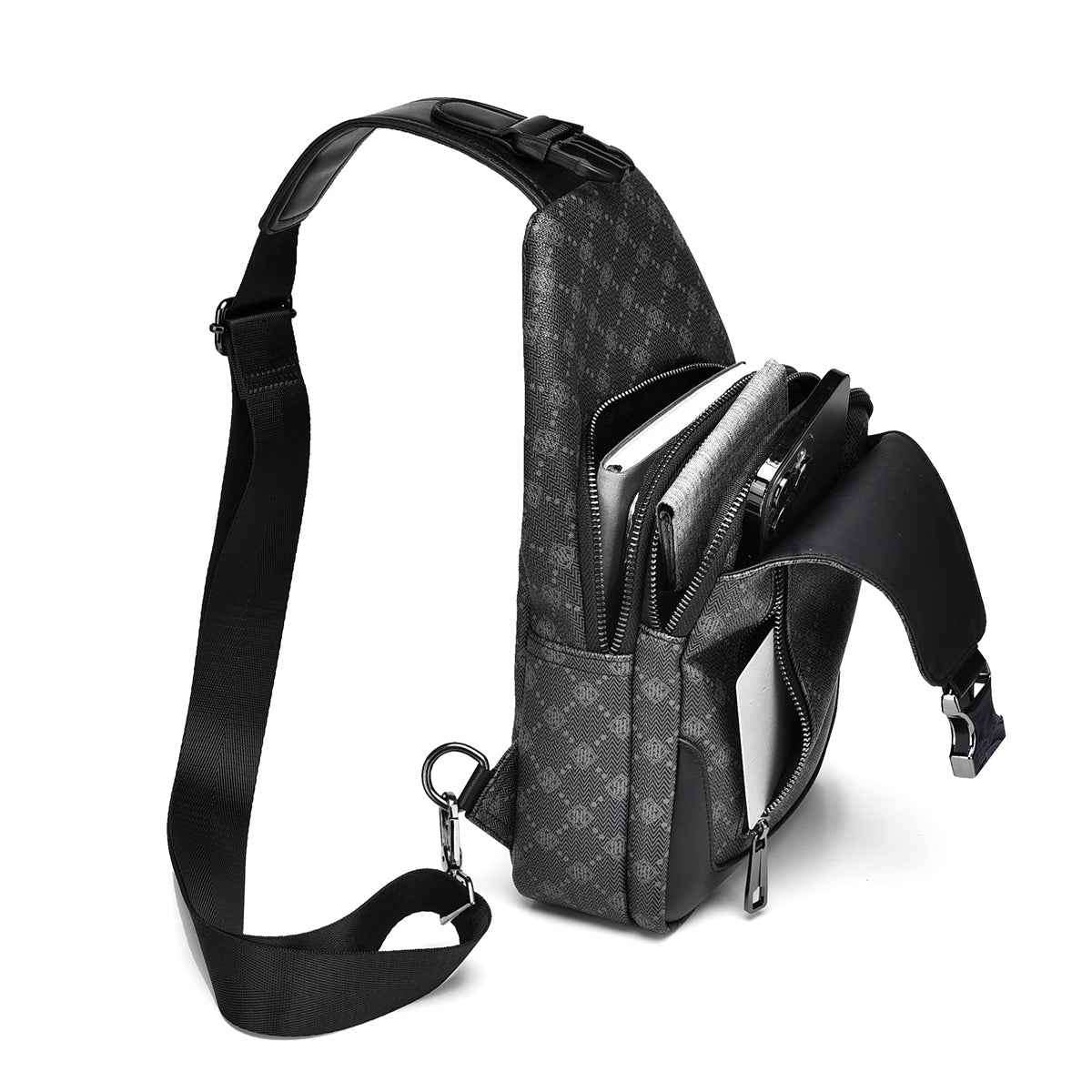 Men's Classic Monogram Crossbody Sling Bag with USB Port