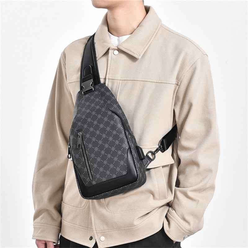 Men's Classic Monogram Crossbody Sling Bag with USB Port