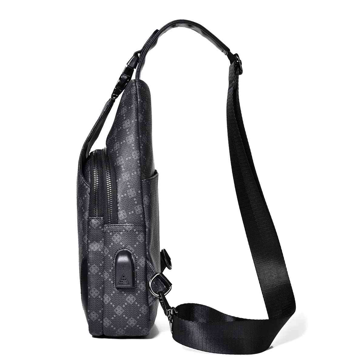 Men's Classic Monogram Crossbody Sling Bag with USB Port