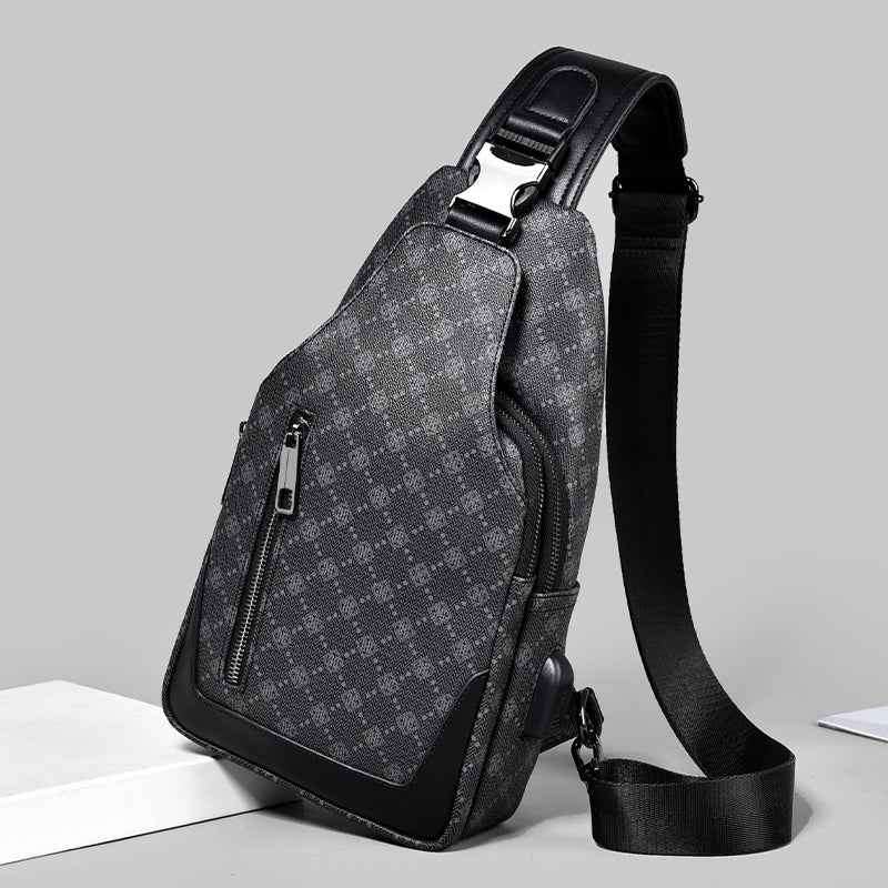 Men's Classic Monogram Crossbody Sling Bag with USB Port