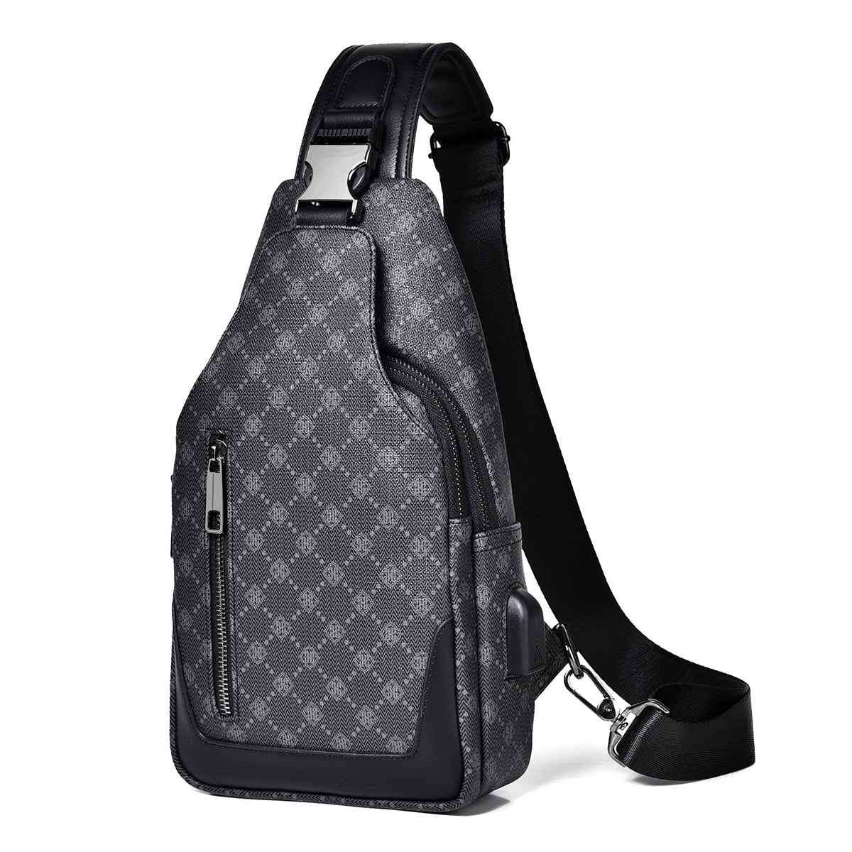 Men's Classic Monogram Crossbody Sling Bag with USB Port