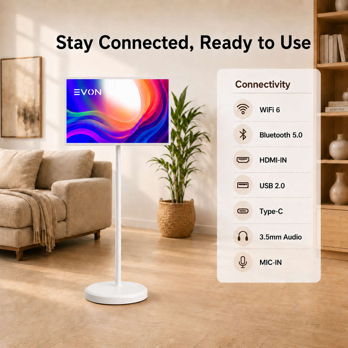 EVON 21.5" Portable Smart TV on Wheels - Touchscreen, 6GB, 128GB Android 12