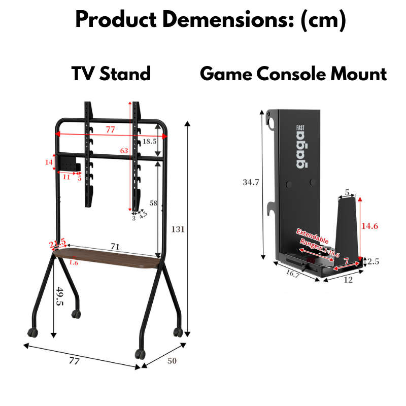 Mobile Shelving Floor TV Stand with Game Console Mount Lockable Wheels
