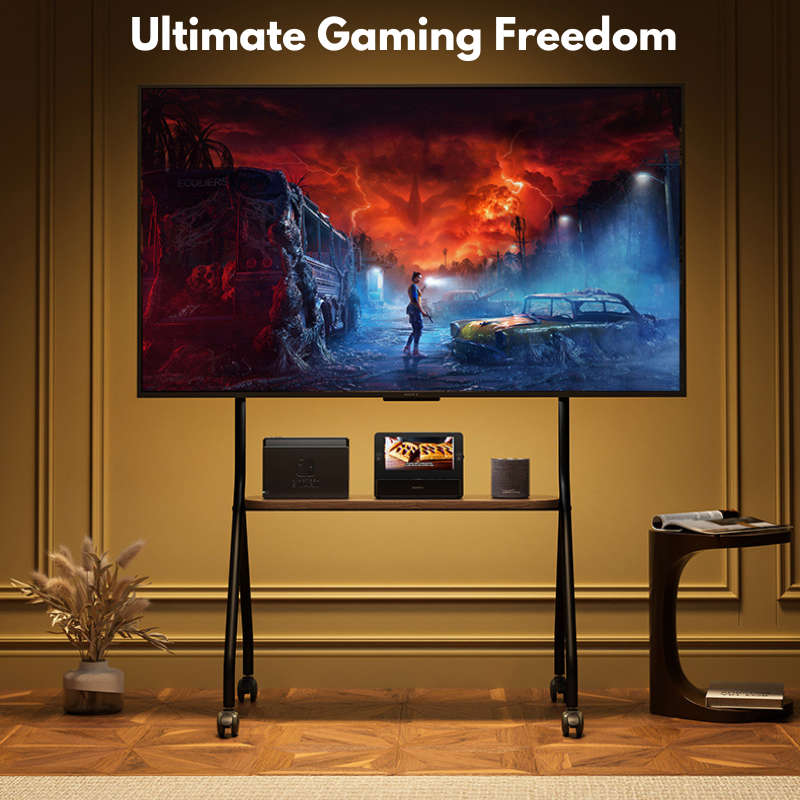 Mobile Shelving Floor TV Stand with Game Console Mount Lockable Wheels
