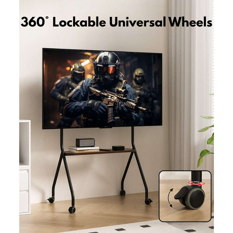 Mobile Shelving Floor TV Stand with Game Console Mount Lockable Wheels