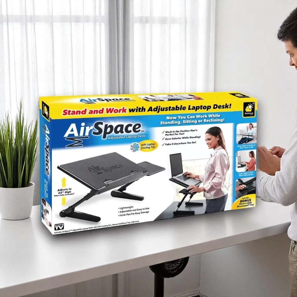 Air Space Adjustable Laptop Table Desk  Foldable Stand with Cooling Fan & Mouse Tray