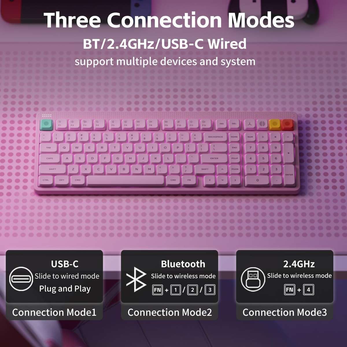 NuPhy Node 100 Low Profile Wireless Mechanical Keyboard Pink Blush Nano Switches