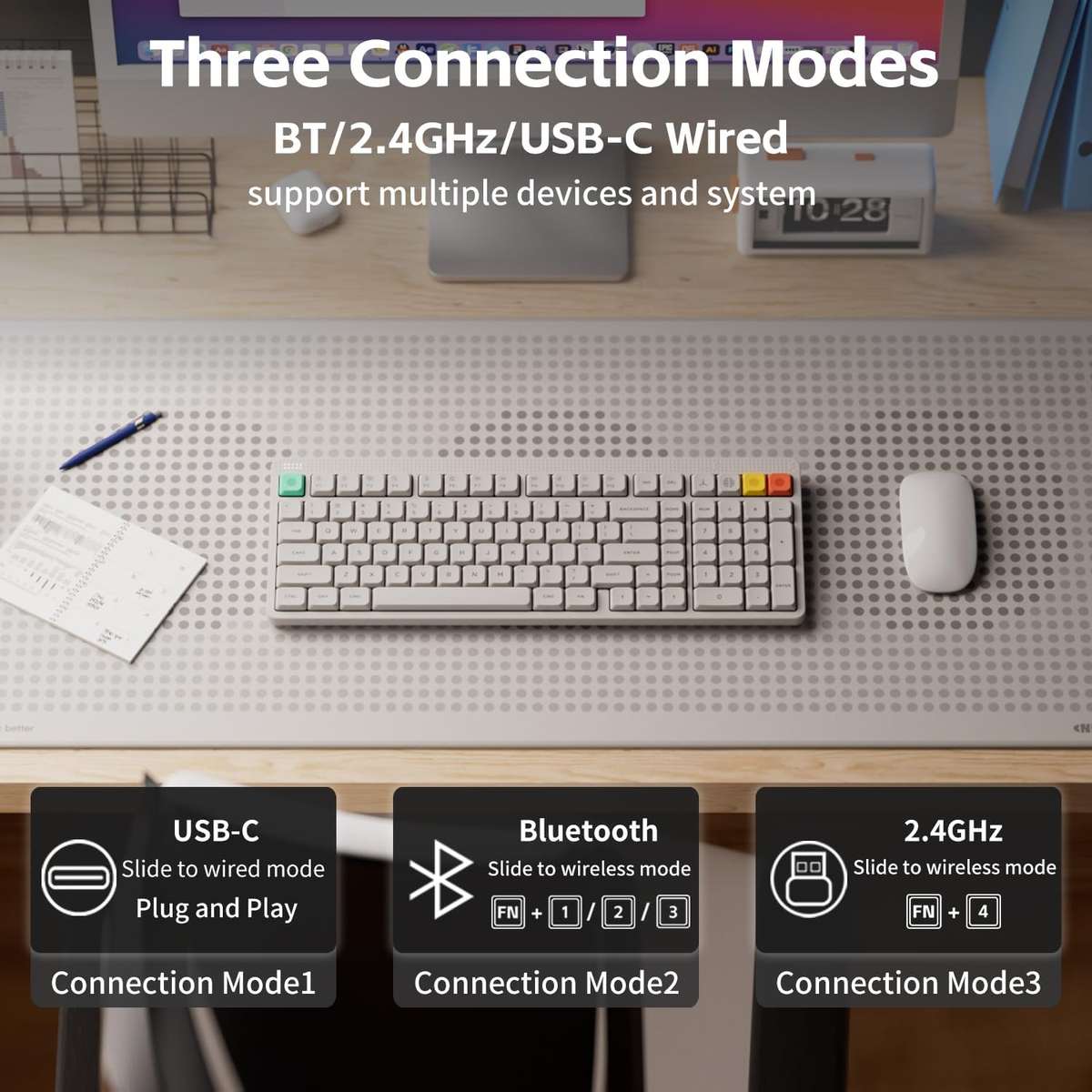NuPhy Node 100 Low Profile Wireless Mechanical Keyboard Lunar White