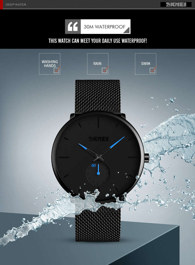 Skmei 9185 Classic Mesh Steel Quartz Watch Blue