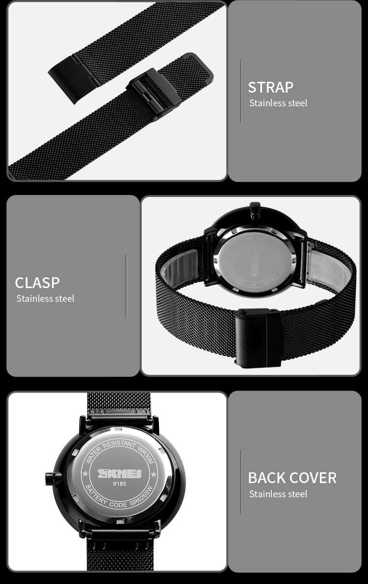 Skmei 9185 Classic Mesh Steel Quartz Watch Blue