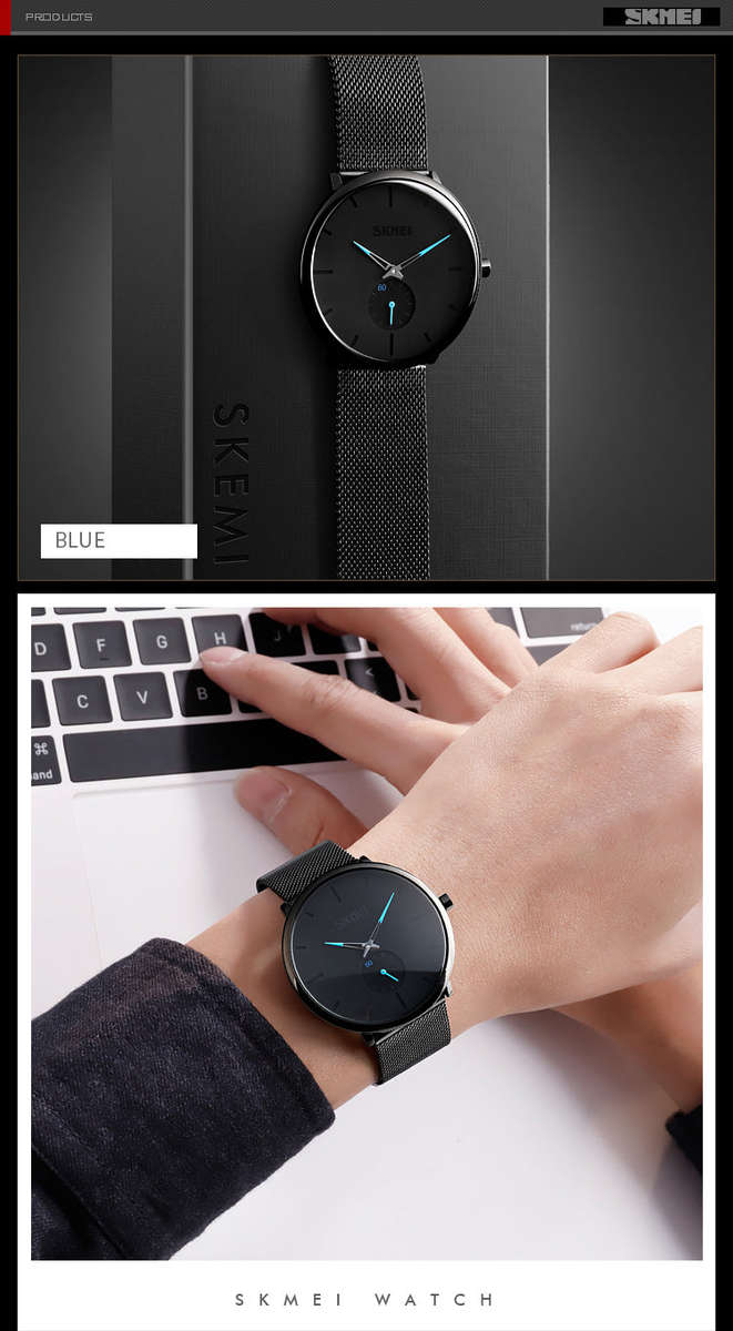 Skmei 9185 Classic Mesh Steel Quartz Watch Blue