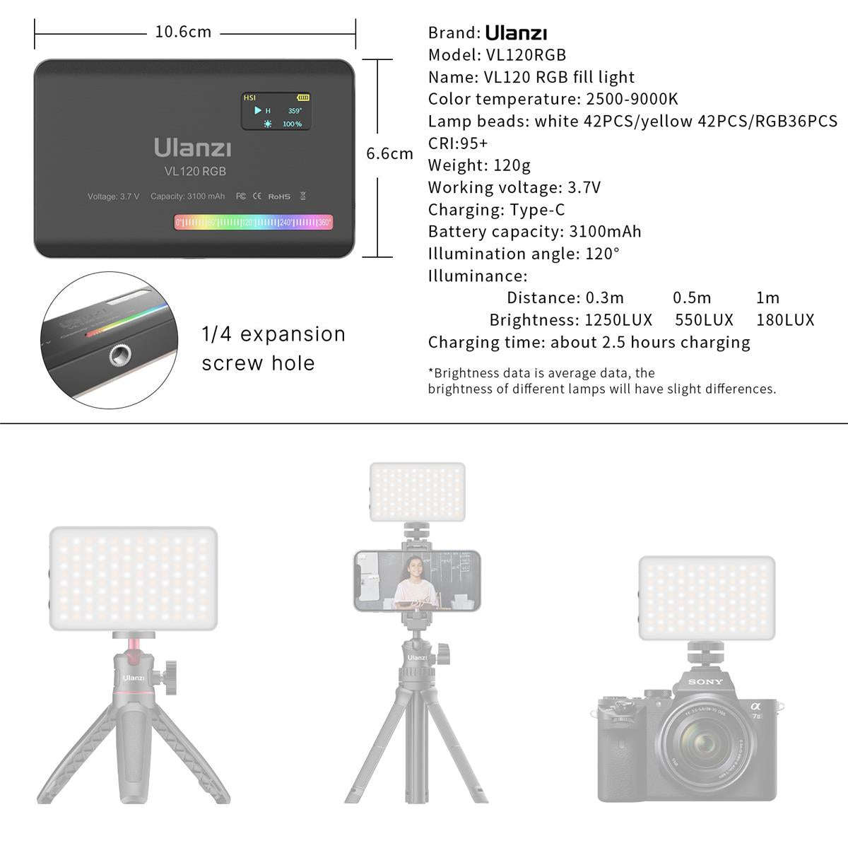 Ulanzi VIJIM VL-120 RGB Video Camera Pocket Size Light