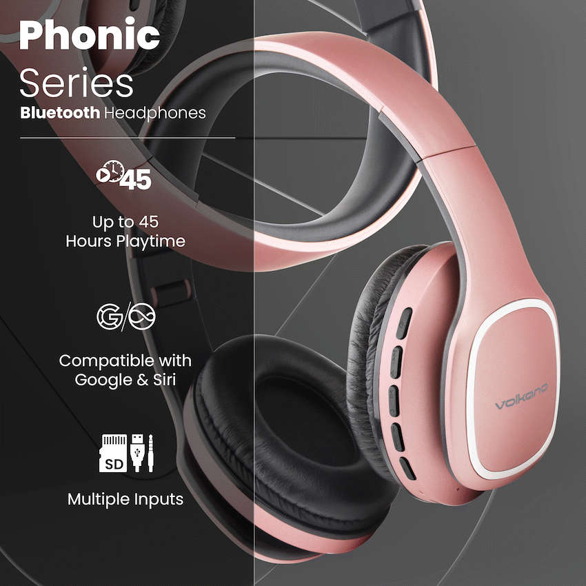 Volkano Phonic Series Bluetooth Full-Size Headphones - Rose Gold
