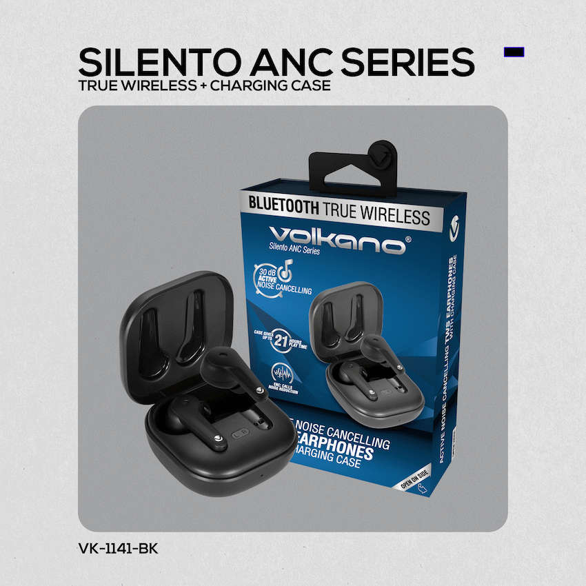 Volkano Silento ANC Series True Wireless + Charging Case - Black